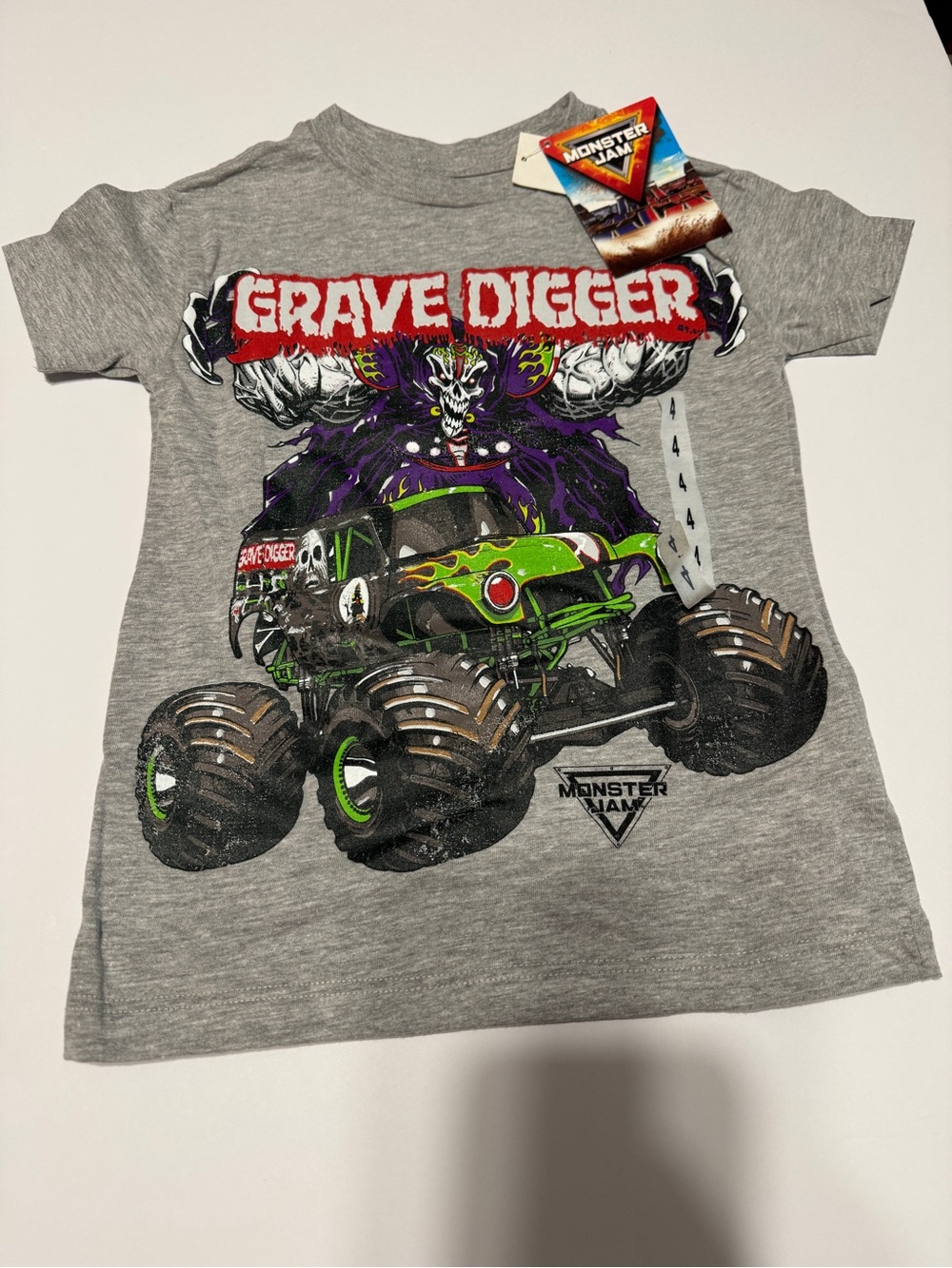 Monster Jam Grave Digger Kids Tee - Gray & Green